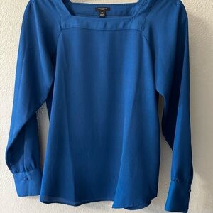 Ann Taylor Vibrant Blue Square-Neck Long Sleeve Blouse